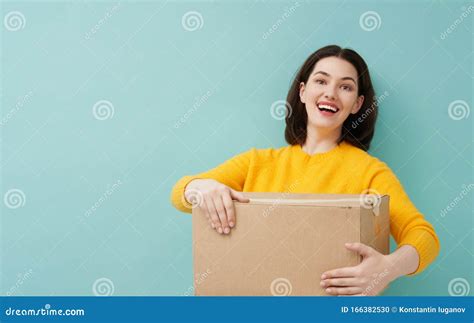 Woman Is Holding Cardboard Box Stock Photo Image Of Online