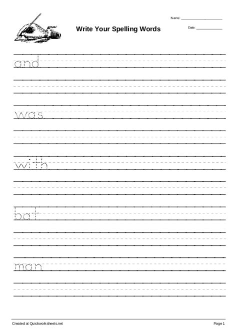 Write Your Spelling Words Handwriting Worksheet Quickworksheets