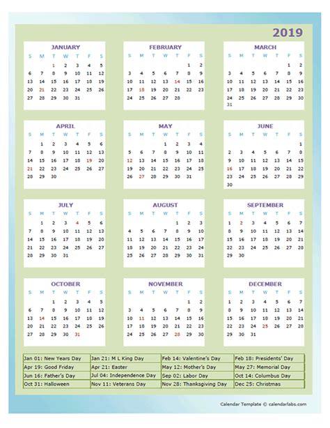2019 Annual Calendar Design Template Free Printable Templates