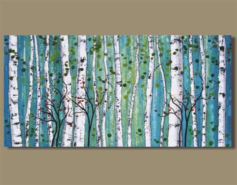 Abstract Painting Panoramic Birch Tree Painting White Birch Blue
