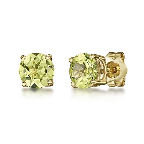 Ct Yellow Gold Peridot Round Claw Set Stud Earrings Mm Ct Gold
