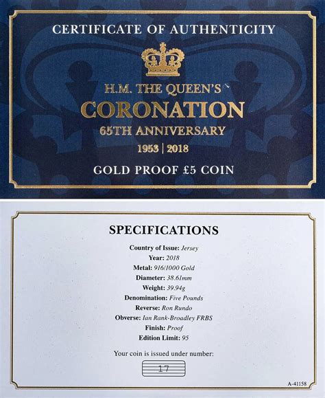 2018 Coronation Anniversary Gold Proof £5 Coin Chards