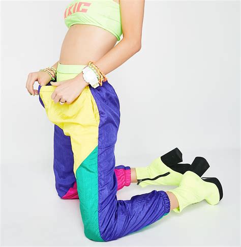 Vintage 80s Neon Colorblock Pants Women Of Edm