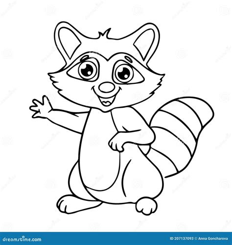 Coloring The Outline Of A Cute Cartoon Raccoon Forest Wild Animals