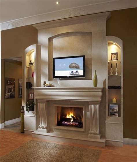 Fireplace Mantels With Tv Above Contemporary Living Space