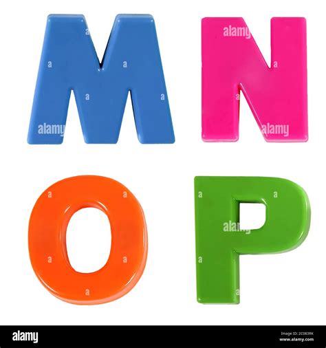 Four Letters Written In Multicolored Plastic Kids Letters Stock Photo