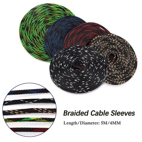 5m Insulation 4mm Braided Sleeve Tight Pet Expandable 5colors Cable
