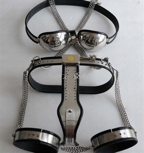 Colors Female Adjustable T Type Steel Chastity Belt Thigh Cuff And Stainless Steel Bra Set