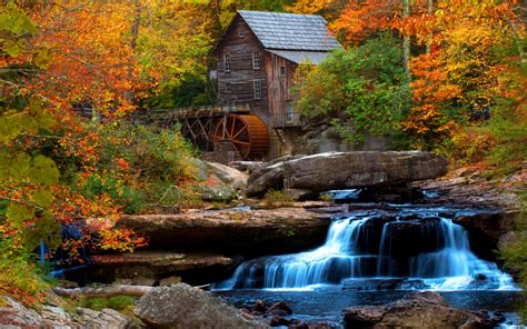 Old Wooden Mill Water Flow Rock Waterfall Hd Wallpaper For Desktop