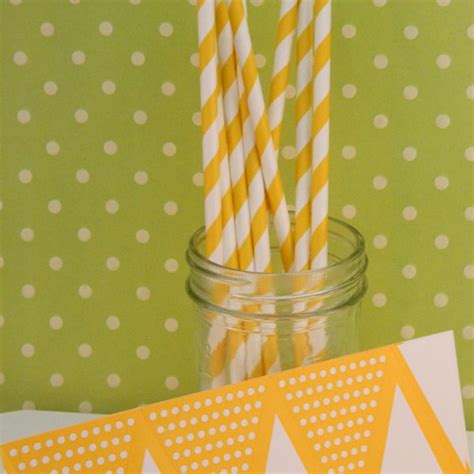 Yellow Striped Paper Straws With Flags Christy Maries