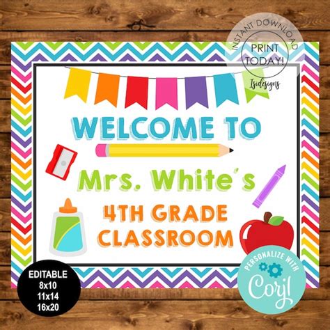 Editable Classroom Sign Instant Download Back To School Etsy