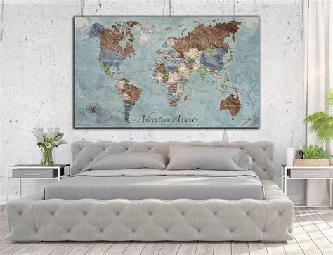 Antique World Map Wall Art Canvas Print Ready To Hang World Map