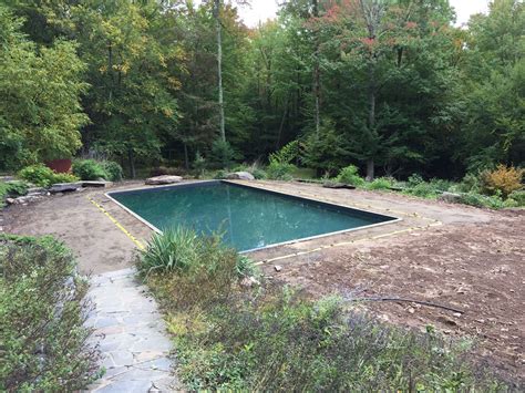Pool in progress, simple 3'x4' bluestone coping to come with grass