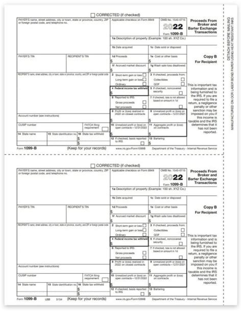 1099b Tax Form For Broker Transactions Recipient Copy B Zbpforms