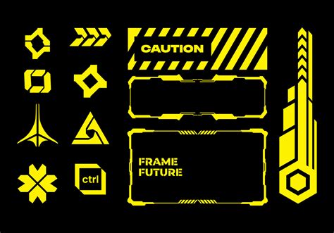 Hud Futuristic Frame Border Elements Pack Caution Yellow Line Cyber Sci