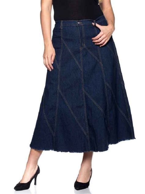 Fashion2love Womens Plus Size Mid Rise A Line Long Jeans Maxi Denim Skirt