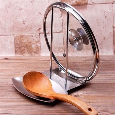1 Pc Stainless Steel Spoon Holder Lid Spoon Rests Holders Pot Shelf