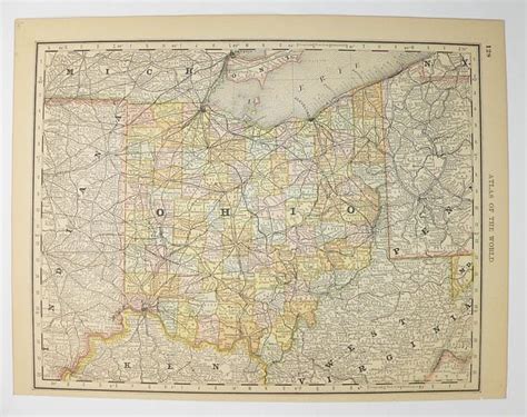 Antique Ohio Map 1887 Vintage Oh Map Of Ohio State County Etsy Ohio