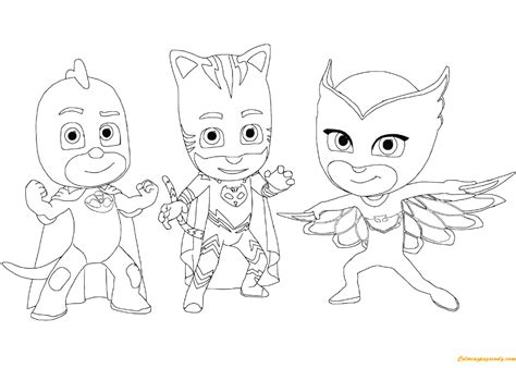 Catboy Gecko And Owlette From Pj Masks Coloring Page Free Coloring