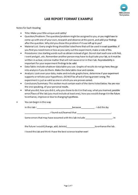 Kostenloses Formal Science Lab Report Template