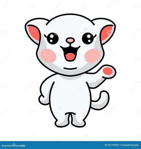Cute Little White Cat Cartoon Presenting Stock Vector Illustration Of