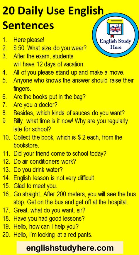 English 20 Daily Use Sentences Daily Use Example Phrases English