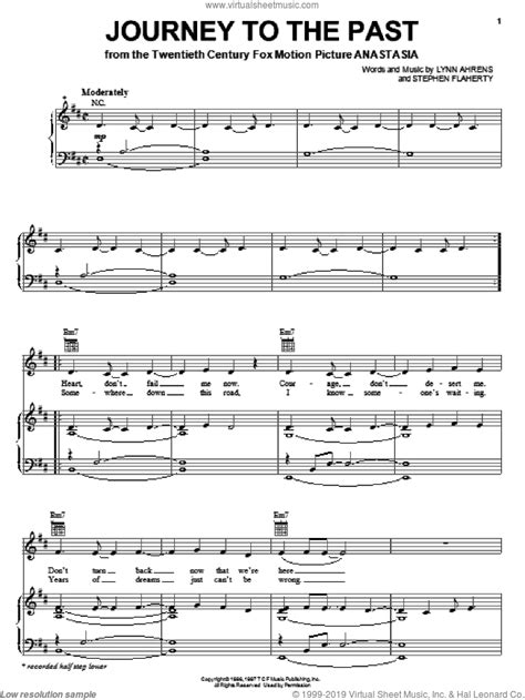 Journey To The Past From Anastasia Sheet Music For Voice Piano Or