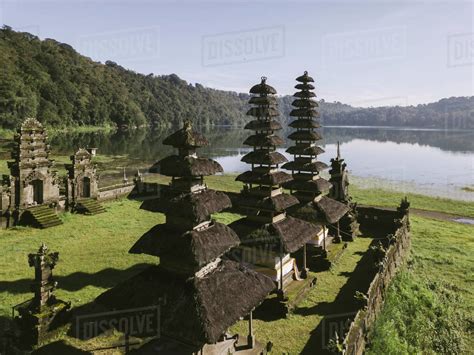 Aerial View Of Balinese Temple At Tamblingan Lake Bali Indonesia