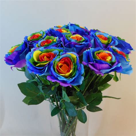 The method exploits the rose natural processes by which water is drawn up the stem. Artificial Rainbow Roses | Silk Flowers