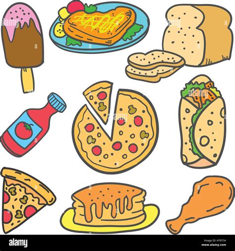 Doodle De Alimentos Diversos Dibujos Animados Diseño De Estilo Imagen Vector De Stock Alamy