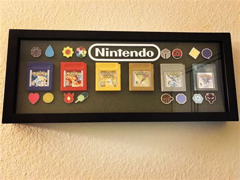 Pokémon Gameboy Game Shadow Box With Kanto And Johto Games And Badges