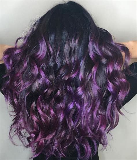 Black Hair With Purple Balayage Purple Hair Highlights Purple Balayage