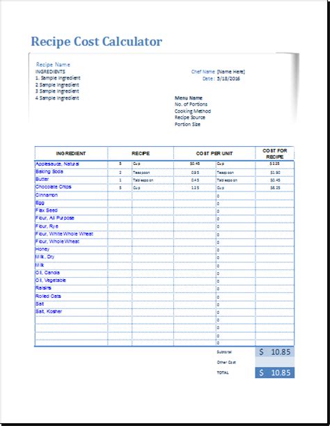 Recipe Excel Template Herbs And Food Recipes