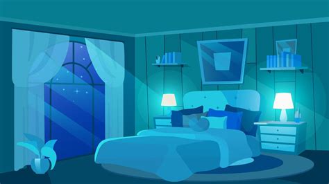 Female Bedroom At Night Flat Vector Illustration Luxury Estate Interior With Modern Furniture