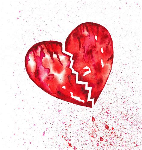 Broken Bleeding Heart With Splatter Watercolor Stock