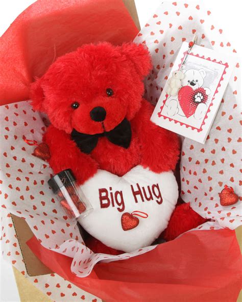 He Loves Me Bear Hug Care Package Featuring Bitsy Cuddles Red 18in