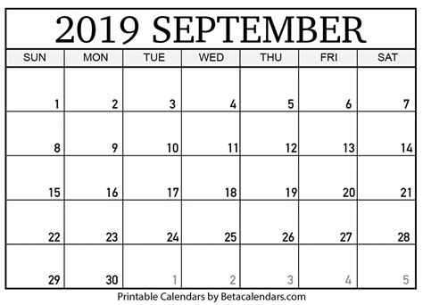 Blank September 2019 Calendar Printable Beta Calendars