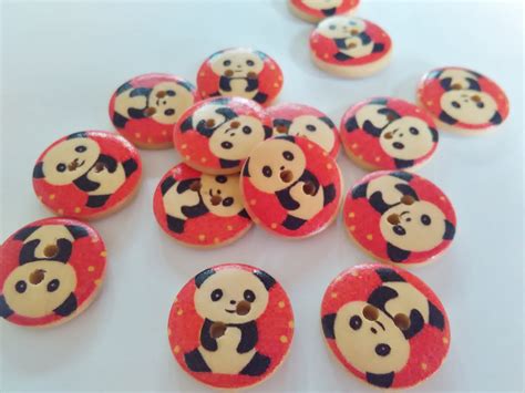 10 Panda Bear Buttons 18mm 34 Wooden Panda Animal Etsy