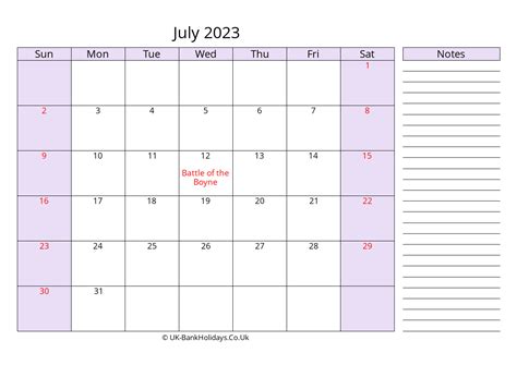 Download Free Printable July 2023 Uk Calendar