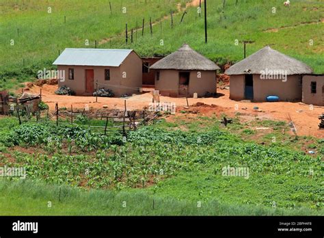 Small Rural Settlement In Mountainous Grassland Kwazulu Natal South