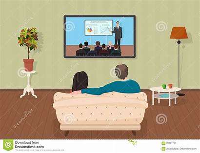 Watching Tv Living Vector Illustration Together Training