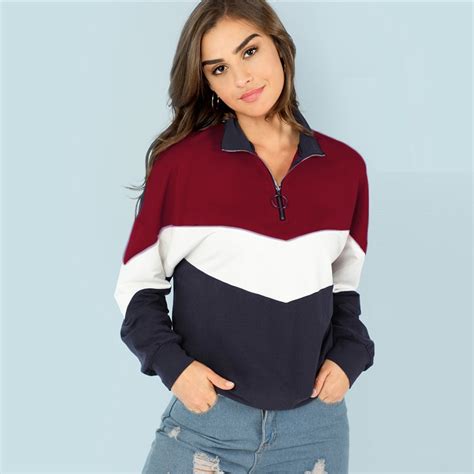Zogaa 2019 Quarter Zip Hooded Sweatshirt Women Casual Autumn Plain Long