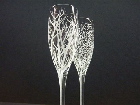 Two Hand Engraved Champagne Flutes . 'Reaching Branches' and 'Branches and Leaves' | Engraved ...