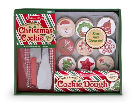 Christmas cookies playset, assorted selection of gingerbread cookies in wintery designs with storage box (9pcs). Melissa & Doug Slice & Bake Christmas Cookie Play Set