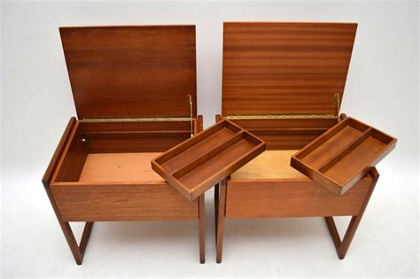 Pair Of Retro Teak Side Tables Sewing Boxes Vintage 1960s Retrospective Interiors Retro