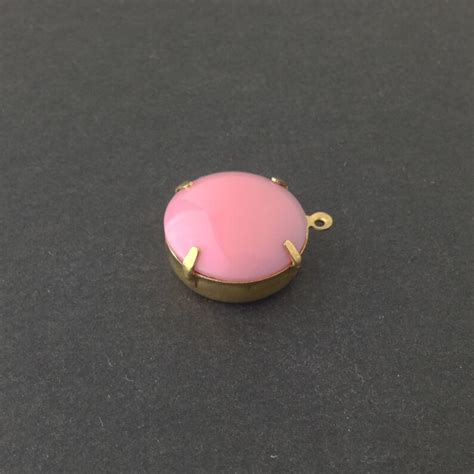 Vintage Opaque Pink Glass Stones 1 Loop Brass Settings 20mm Etsy