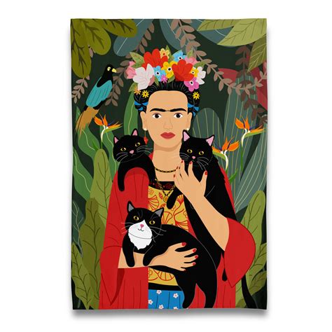 Three Cats And Frida Kahlo Tea Towel Naked Decor