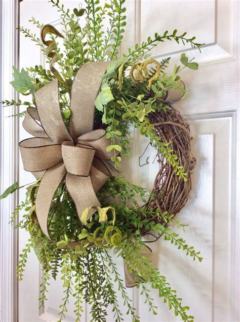 The best modern ideas come from simple everyday items. Farmhouse Greenery Wreath for Front Door, Grapevine Wreath ...