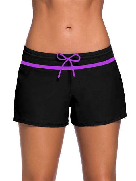 Plus Size Women Swim Shorts Swimsuit Sporty Shorts Bottoms Side Split Waistband Swimwear