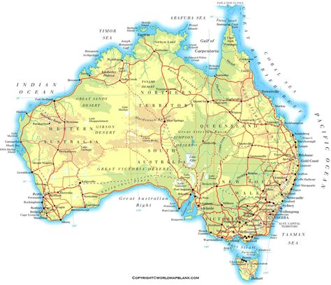 Printable Australia Physical Map Map Of Australia Physical